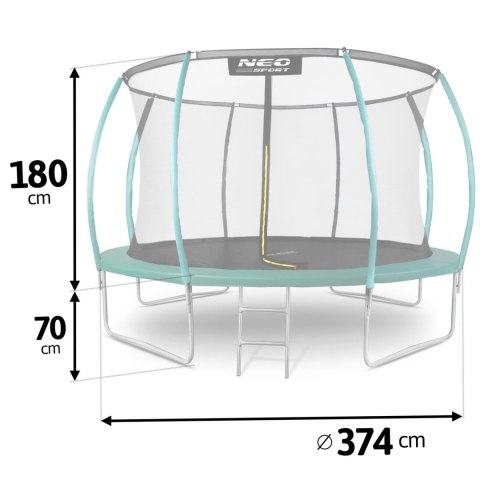 Trampolina ogrodowa 12ft/374cm z siatką, profilowanymi słupkami i drabinką Neo-Sport Neo-Sport Trampolina ogrodowa 12ft/374cm z siatką, profilowanymi słupkami i drabinką Neo-Sport Neo-Sport