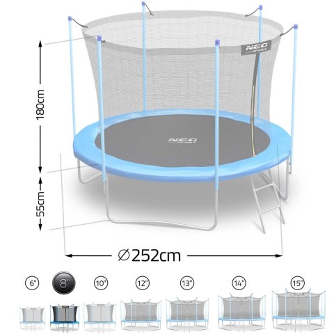 Trampolina ogrodowa 8ft/252cm siatka wewnętrzna i drabinką Neo-Sport Trampolina ogrodowa 8ft/252cm siatka wewnętrzna i drabinką Neo-Sport
