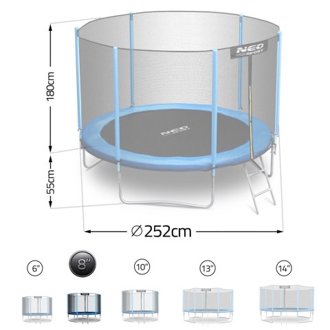Trampolina ogrodowa 8ft/252cm siatka zewnętrzna i drabinką Neo-Sport Trampolina ogrodowa 8ft/252cm siatka zewnętrzna i drabinką Neo-Sport