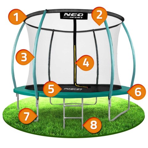 Trampolina ogrodowa 8ft/252cm z siatką, profilowanymi słupkami i drabinką Neo-Sport Neo-Sport Trampolina ogrodowa 8ft/252cm z siatką, profilowanymi słupkami i drabinką Neo-Sport Neo-Sport